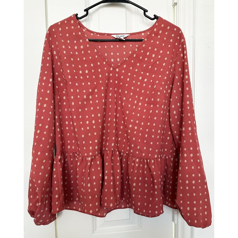 Nine West Dusty Pink or Orange & Cream Polka Dots Blouse